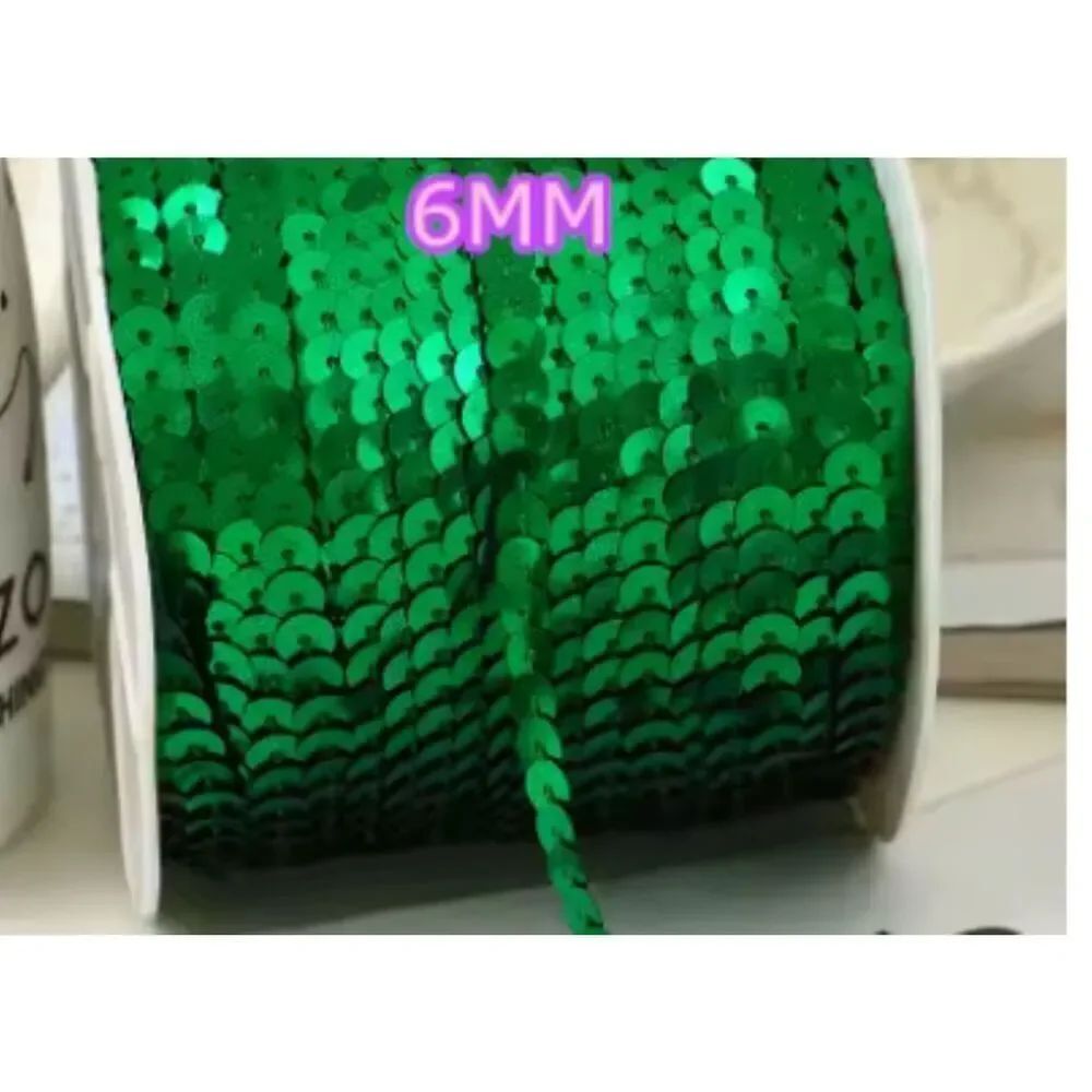 100 yards 6mm Green Sequin Cord Roll DIY Sew On